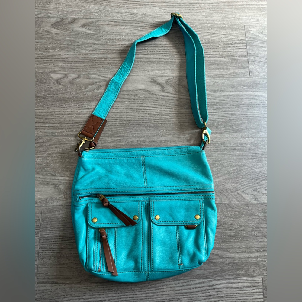 Fossil Morgan Turquoise/Teal Pebble Leather Shoulder Crossbody Purse Bag